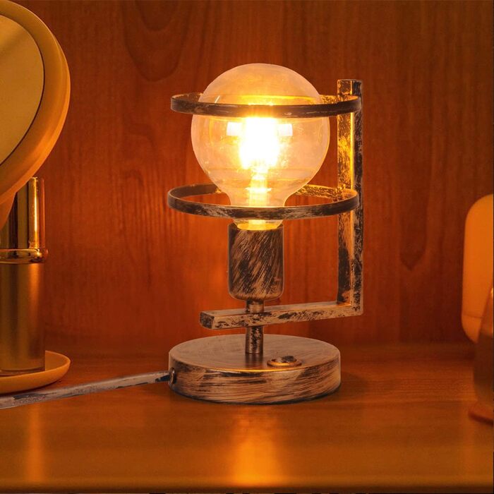 Металева настільна лампа для офісу та дому, Е27, вінтажний стиль, з абажуром-сіткою, чорний колір, з вимикачем (без лампочки)