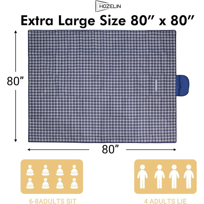 Водонепроникний килимок для пікніка Hozelin – великий, складний, пісконепроникний, 152.4 x 203.2 см (блакитний)