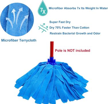 6-Piece Blue Microfiber Mop Replacement Heads, compatible with O-Cedar Microfiber Cloth Mop, Mop Refill Pack, for 2 cm Diameter Mop Handle