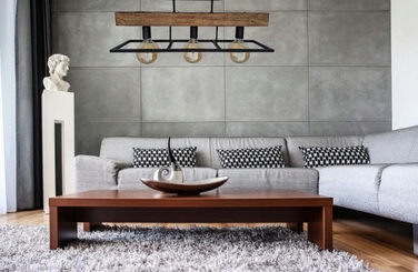 Люстра-ліхтар у стилі лофт з масивною дерев'яною балкою, дерево та метал