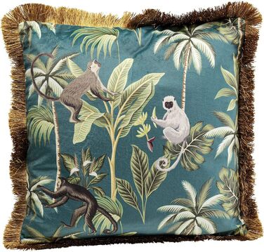 Декоративна подушка Kare Design Jungle Fever золото/синя з бахромою, наповненням і знімним чохлом, на блискавці, 45x45 см, для дивану з джунглевим мотивом