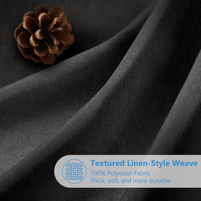 Штора для ванної Waffel з кільцями, водовідштовхувальна, антигрибкова, льон-чорний, 182x182 см (H244 x B182 см)