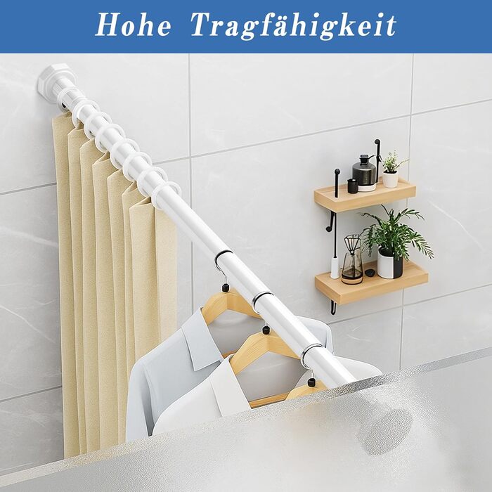 Регульована телескопічна штанга DEWEL для карнизів, душових кабін, без свердління, для штор, спальні, ванна кімната (діаметр 3см, 70-120см, білий)