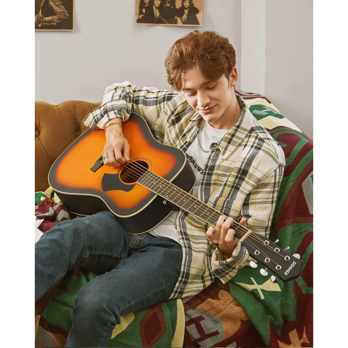 Акустична гітара Donner для початківців, дорослих, 4/4 Dreadnought, 41 дюйм, комплект з аксесуарами (Sunburst)