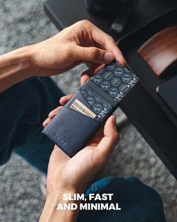 Кредитне портмоне для чоловіків VULKIT з автоматичним витягуванням карт, RFID NFC захистом, шкіряний фантик, на 5-9 карт (блакитний)