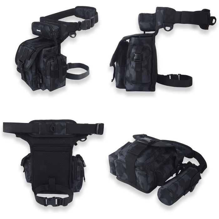 Тактична набедрена сумка Jueachy, водонепроникна, для мотоциклів, риболовлі, кемпінгу (чорний камуфляж)