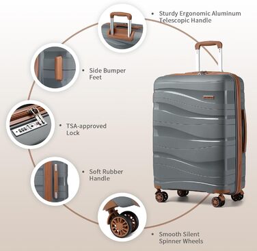 Набір валіз KONO 2 шт: ручна валіза-тележка 56 см + косметичка з поліпропілену, жорсткий корпус, 4 колеса, TSA-замок (кремовий білий)