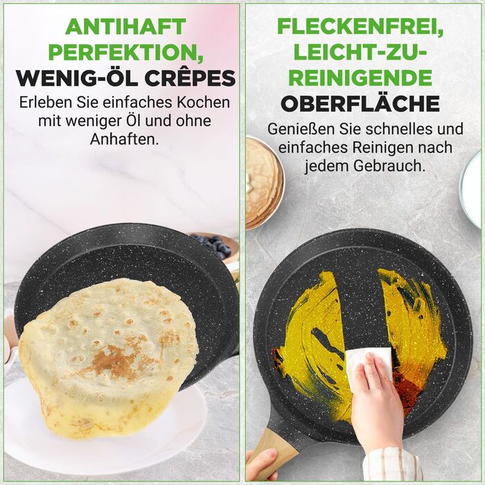 Пательня для млинців Nutrichef 28 см з антипригарним мармуровим покриттям, індукційна, з дерев'яною лопаткою