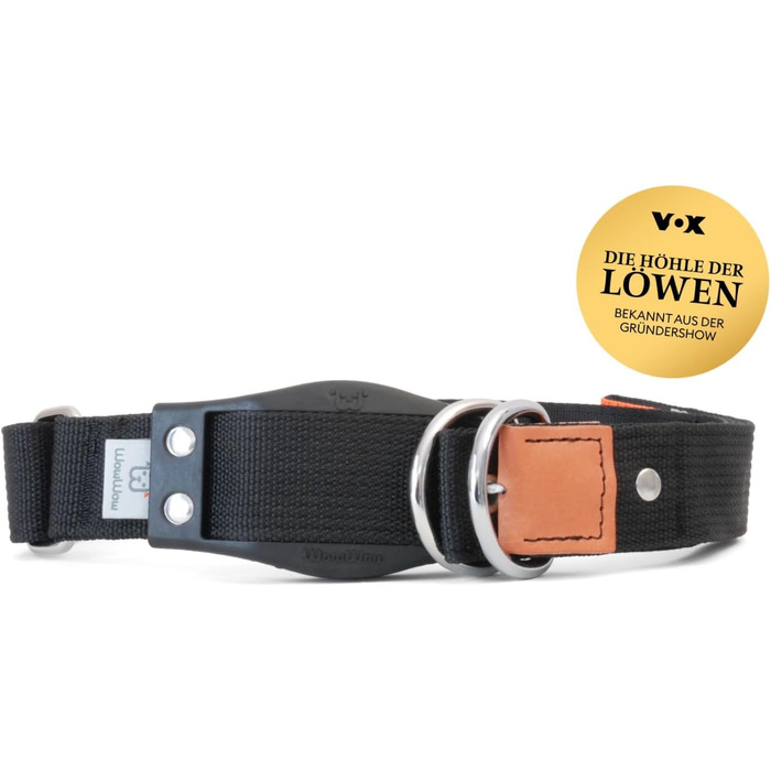 WowWow Professional Dog Collar with Leash - Size 37-46 cm, 195g, lightweight, innovative collar with integrated leash - known from 'The Lion's Den' (M, Black)