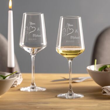 Leonardo Wine Glasses Set of 2 with Wooden Box and Engraving for Him & Her. Only Love Matters. Personalized with Name & Date. Heart-Shaped Glass Leonardo Puccini 560ml
