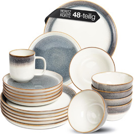 Moritz & Moritz TARENTO 24-Piece Dinnerware Set, 6 People, Blue - Elegant Plate Set made of high-quality stoneware - Dinnerware set consisting of 6 dinner plates, 6 dessert plates, 6 soup plates, and 6 cups