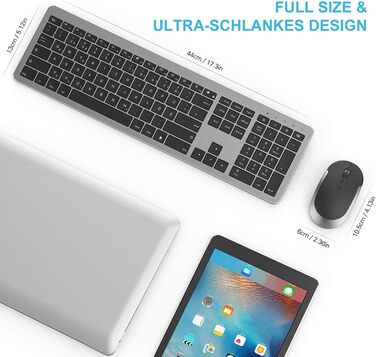 Бездротовий комплект клавіатури та миші Seenda SK38-3 Ultra-Dünne, Ергономічна клавіатура з захистом від пилу, DE QWERTZ, Чорний/Зелений