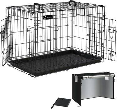 Клітка для собак Vounot, розкладний вольєр з кришкою, переноска для собак у машину, з подвійними дверцятами, 2 ручки для перенесення та знімною підстилкою, XXL 122x75x81 см, чорна