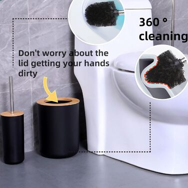 Набір аксесуарів для ванної кімнати, 9 шт., бамбук, матовий чорний (відро, дозатор мила, тримач зубних щіток, щітка для унітазу, контейнер для ватних паличок, мильниця)