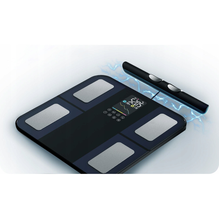 Аналітичні ваги для ванної кімнати, 8 електродів, білі — Визначення складу тіла, Bluetooth, Додаток, до 180 кг