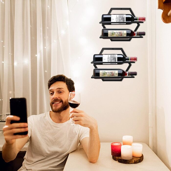 Metal Wall Mounted Wine Holder Stemware Glass Rack, 2Pcs Hanging Glass Wine Shelf Wall Mount Red Wine Shelf Organizer with 3 Stem Glass Holders for Home Kitchen Bar Display Decor (Bb)