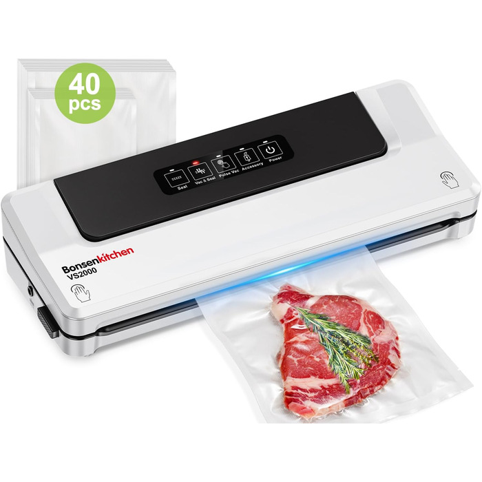 Вакуумний пакувальник Bonsenkitchen для продуктів харчування та Sous Vide, 40 пакетів у комплекті