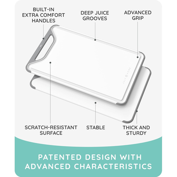 Набір з 3 сірих дощок для нарізання з пластику, стійкі до миття в посудомийній машині, з жолобками для соку, для м'яса, овочів, фруктів, з зручною ручкою