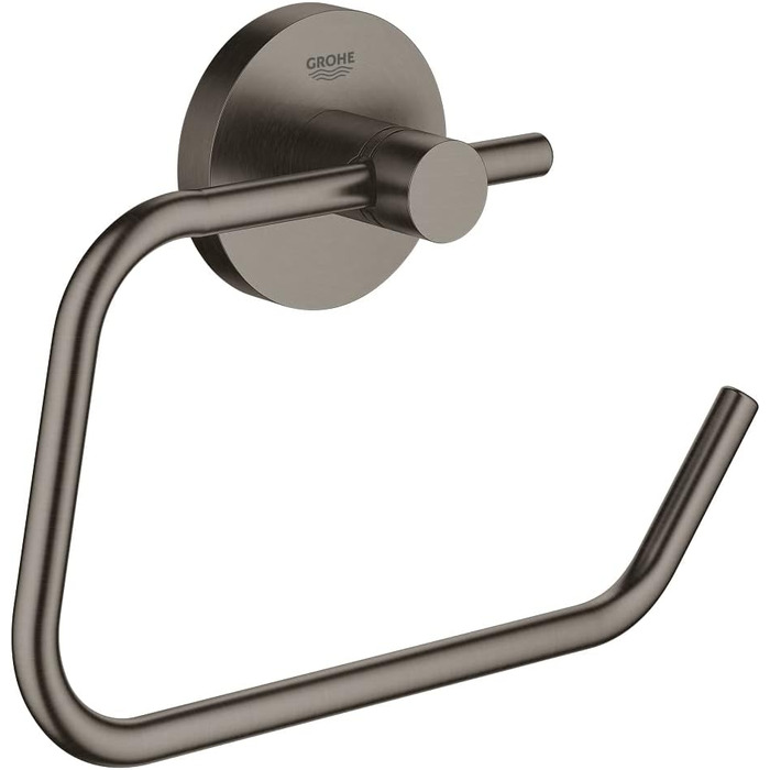 GROHE Essentials Toilet Paper Holder - No Drill Mounting, Adhesive, Brushed Hard Graphite Finish