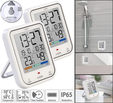 infactory Bathroom Radio Clock: Digital Funky Bathroom Wall Clock with Thermometer, Aluminum, Suction Cups, IP24 (Digital Bathroom Radio Clock, Clock, Gift Ideas) (2-Piece Set Bathroom Clock)