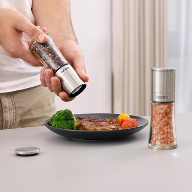 Набір з 2 мельниць для солі та перцю Vzaahu з керамічним механізмом, регулювання помелу, сірі та блакитні, портативні, багаторазові