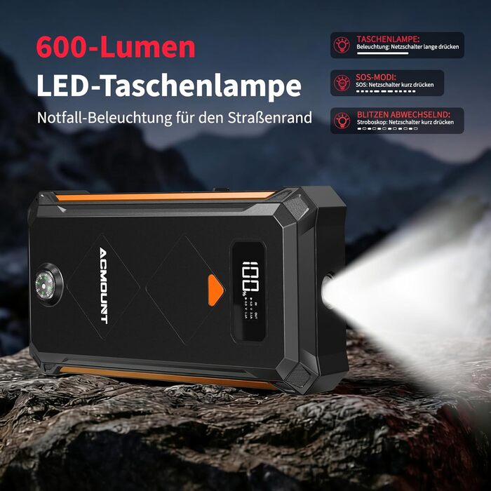 Powerbank для автомобіля Starthilfe 7000A 23800mAh помаранчевий - пусковий пристрій, зарядний пристрій, ліхтарик LED для авто, мото, бензин/дизель