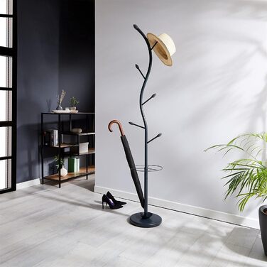 IDIMEX Coat Rack Wardrobe Stand Triana with 6 Coat Hooks and Umbrella Stand, White Lacquered (Grey)