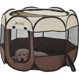 Вольєр для собак en.casa Telford 43x74x74 см, Pop Up, для дому та вулиці, коричневий/кремовий