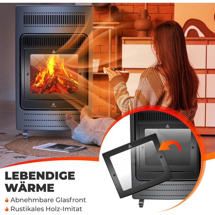 Газовий обігрівач KESSER® - газовий камін з інфрачервоним нагрівачем, 3.4 кВт, 2 режими, з газовим редуктором та шлангом, для бутану/пропану, антрацит