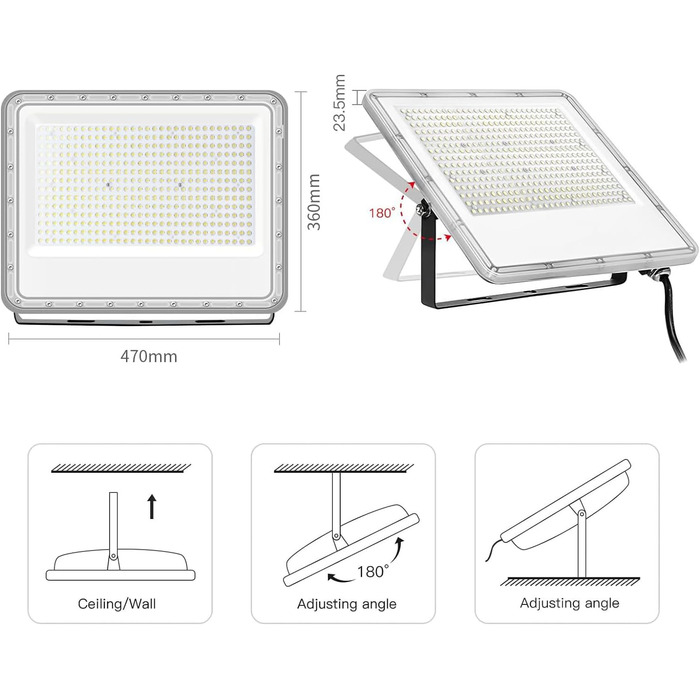 LED Floodlight Outdoor 150W, 15000LM Super Bright LED Floodlight, 6000K Cold White Spotlight IP65 Waterproof Floodlight Outdoor Spotlight for Garden, Terraces, Garage, Workshop, Sports Field (400.0 Watt)
