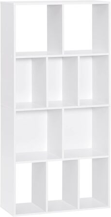 Книжкова шафа WOLTU на 4 рівні, 10 секцій, біла, деревостружкова плита, 60x120x20 см, стелаж для вітальні, кухні, офісу, із захистом від перекидання, роздільник кімнати, підставка для документів та DVD