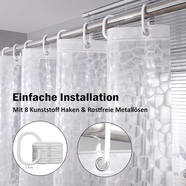 Прозорий душовий завіс AooHome 180x200 см з 5 магнітами, антигрибковий, водовідштовхувальний, з 12 кільцями, шестикутний малюнок для ванни та душу