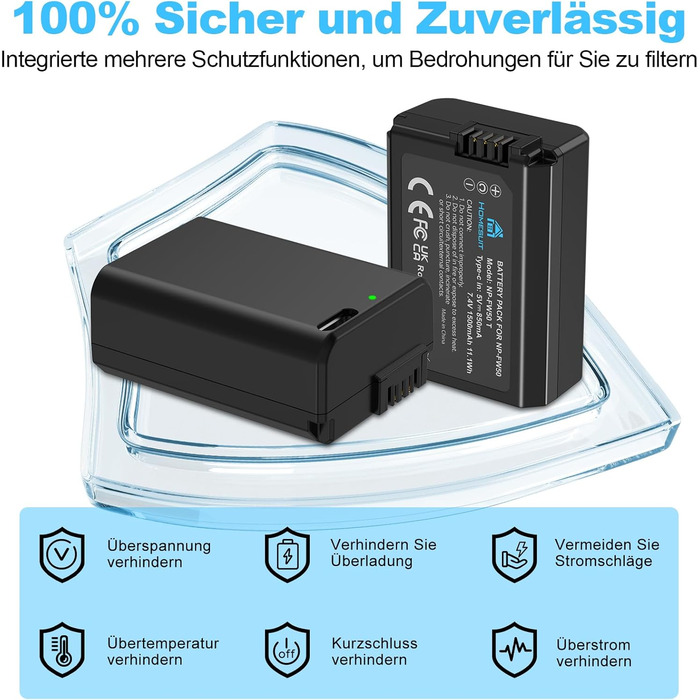 Набір акумуляторів NP-FW50 1300mAh 2 шт. та зарядний пристрій LCD для Sony ZV-E10, A6000, A6300, A6400, A6500, A5100, A5000, A7, A7II, A7R, A7RII, A7SII, 7RM2, 7SM2, 7M2, A55, RX10 II III IV, NEX-3/5/6/7, NEX-F3