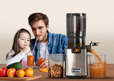 Шнекова соковижималка Fretta Slow Juicer з нержавіючої сталі для овочів та фруктів, Space Silver