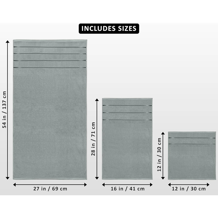Набір рушників Utopia Towels 8 шт. з петлею для підвішування, 97% бавовна, швидковисихаючі: 2 великі, 2 середні, 4 маленькі (Кюл-Сірий)