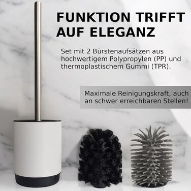Набір для чищення унітазу з ручкою з нержавіючої сталі - 2 насадки, для ванної кімнати, гігієнічний, антибактеріальний