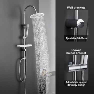Gorch Rain Shower System with Shelf, Shower Set without Shower Faucet (20x20cm) (UYT-D20CP-Shelf, Chrome)