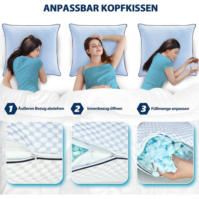 Подушка з піни Memory Foam охолоджуюча, ергономічна для сну на боці, спині та животі (40x40 см, блакитно-біла)