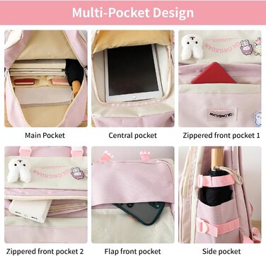 Набір шкільних рюкзаків IvyH 5-ти частинний: рюкзак для дівчинки, сумка для школи, підліткові рюкзаки, рюкзак для дівчаток 3-7 класів, набір шкільних сумок з пеналом та нагрудником, 45 см, рожевий 8583#