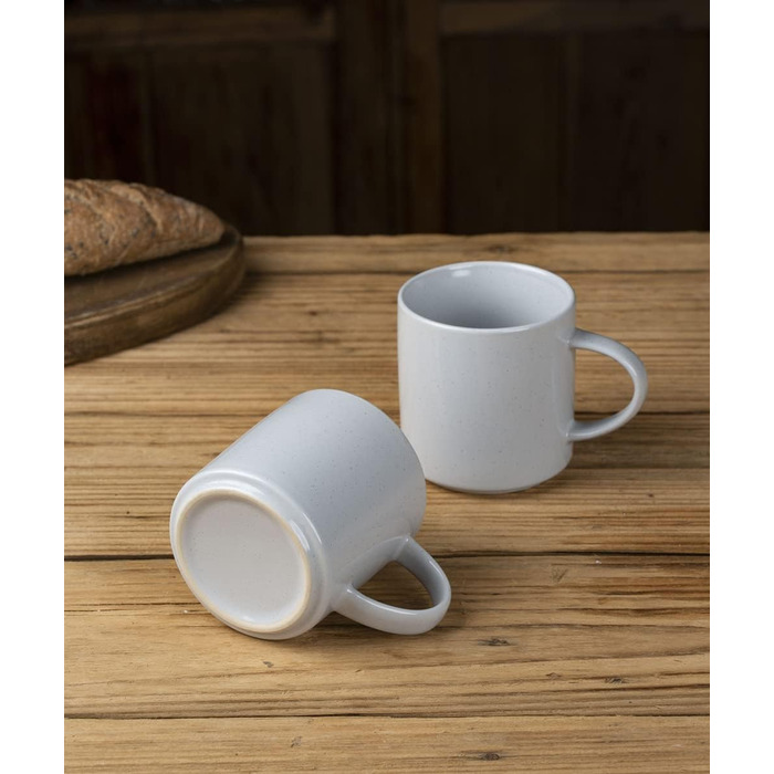 Набір посуду Nebula для 6 осіб: 18-частинний набір тарілок та набор салатників, розписний посуд з каменю, сервіз, придатний для мікрохвильової печі та посудомийної машини, колір кориця (світло-сірий), чашки (355мл, 6 шт.)