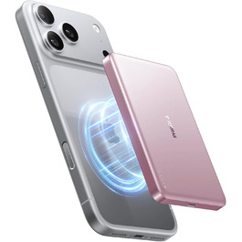 Портативний зарядний пристрій TORRAS MiniMag MagSafe, 10000mAh, 22.5W, з магнітним кріпленням, рожевий. Power Bank для iPhone 17 Pro Max/Air/16/15/14/13/12, Wüsten Titan.