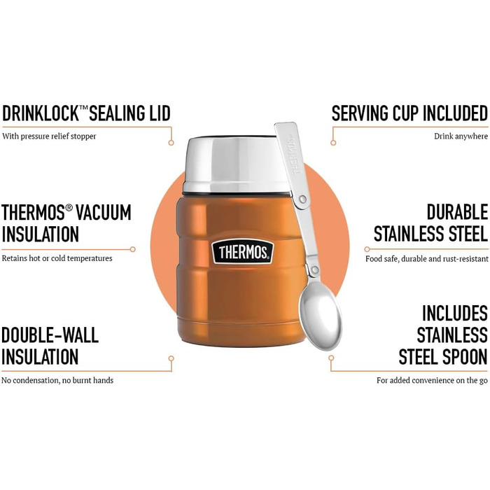 Термос King Thermoskanne / Thermosflasche для їжі, 0.47 л, нержавіюча сталь, червоний (коричневий)
