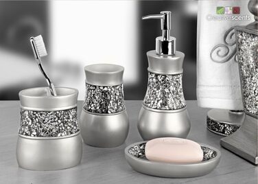 Набір аксесуарів для ванної кімнати Creative Scents, 6 предметів: дозатор мила, тримач для зубних щіток, мильниця, коробка для серветок, смітник та стакан, сріблястий