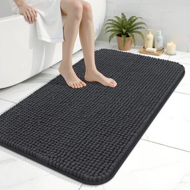 Товстий килимок для ванної кімнати Homaxy з chenille, 61×120 см, протиковзкий та гігроскопічний коврик у ванну, темно-сірий