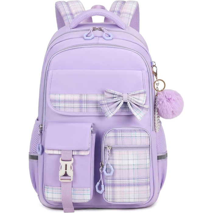Шкільний рюкзак Tanou для дівчаток, водонепроникний, з ручкою-телескопом, візерунок 'каваї', 9-16 років (фіолетовий)