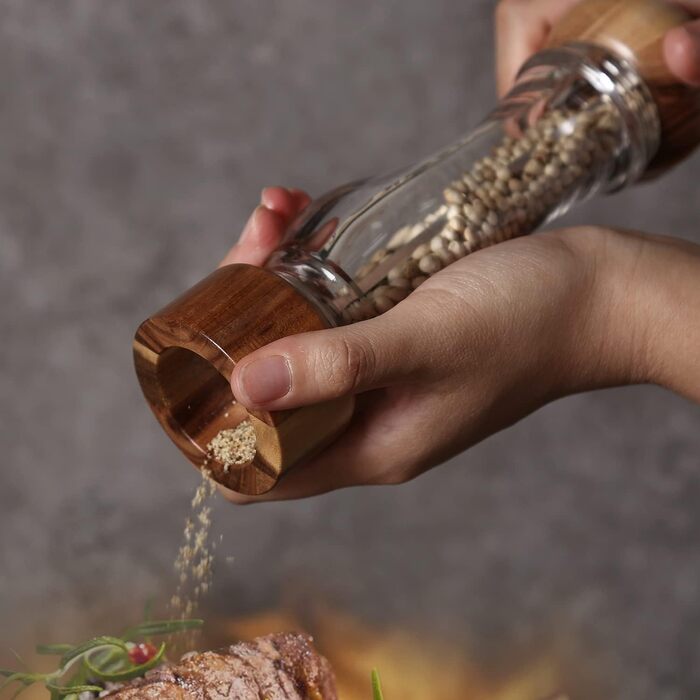 Набір дерев'яних мельниць для солі та перцю KKC з регульованим керамічним механізмом, 20 см, для дому та ресторану