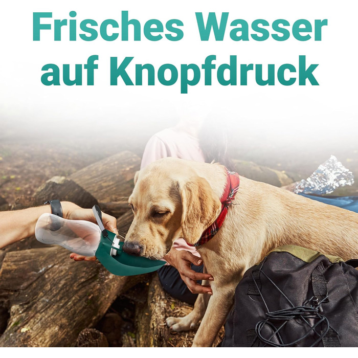 Турбунок для собак Emmi-pet 600 мл з контейнером для корму 150 мл – портативна пляшка для пиття в дорогу для маленьких та великих собак – ідеально підходить для подорожей, походів та активного відпочинку – гігієнічний та легко миється – аксесуари для соба