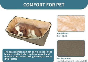 Автокрісло для собак Petsfit: зручне автокрісло для середніх та 2 маленьких собак, з миючим матеріалом, ременями безпеки та кишенькою для зберігання (L, Коричневий)