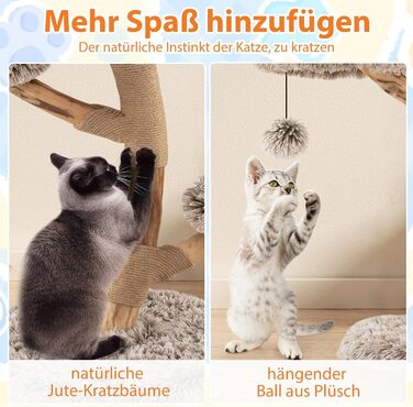 Дерев'яний кігтеточки для котів Costway 90 см, 3 м'які сидіння, джутовий кігтеточки, кігтеточки-вежа, кігтеточки для котів, масивне дерево, білий+натуральний, 1 ствол, 3 яруси