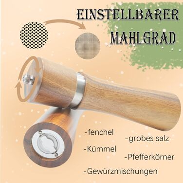 Набір для перцю та солі з акціїї, 2 шт. - Мельниця дерев'яна, 22 см, подарункова коробка, керамічний механізм